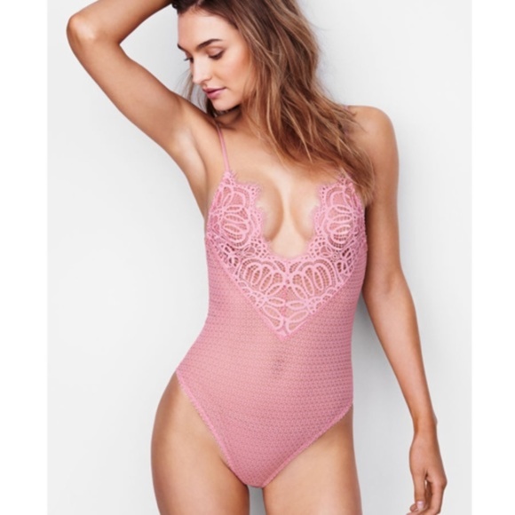 Victoria's Secret Other - VICTORIA'S SECRET Rose Plunge Mesh Bodysuit sz XS